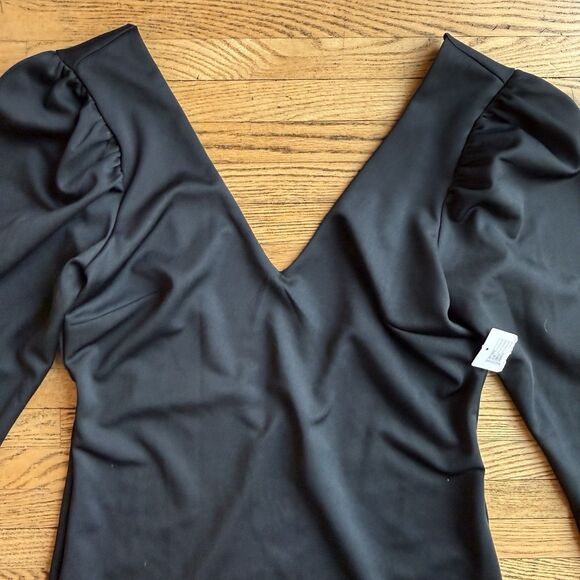 Kimchi Blue Puff Sleeve Mini Cocktail Dress Womens Large Deep V Morticia Witchy - Picture 2 of 9